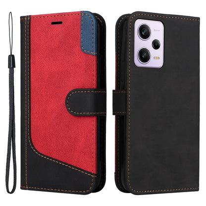 KT Leather Series-5 for Xiaomi Redmi Note 12 Pro 5G / Note 12 Pro Speed 5G / Poco X5 Pro 5G Leather Phone Wallet Case Tri-color Splicing Stand Cover with Strap