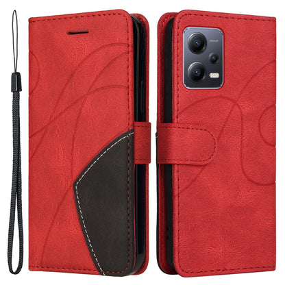 KT Leather Series-1 for Xiaomi Redmi Note 12 5G (Global) / (India) / (China) / Poco X5 5G Phone Case Wallet Stand Dual-color Splicing Leather Cover
