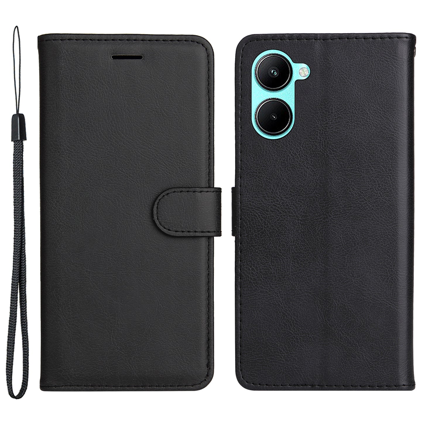 KT Leather Series-2 for Realme C33 2023 4G / C33 4G Solid Color Phone Case Wallet Stand Leather Phone Cover with Strap