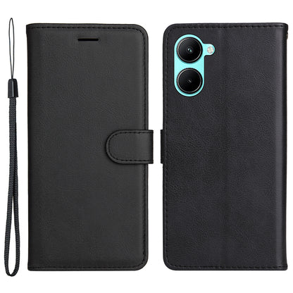 KT Leather Series-2 for Realme C33 2023 4G / C33 4G Solid Color Phone Case Wallet Stand Leather Phone Cover with Strap