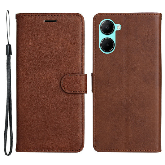 KT Leather Series-2 for Realme C33 2023 4G / C33 4G Solid Color Phone Case Wallet Stand Leather Phone Cover with Strap