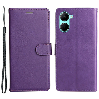 KT Leather Series-2 for Realme C33 2023 4G / C33 4G Solid Color Phone Case Wallet Stand Leather Phone Cover with Strap