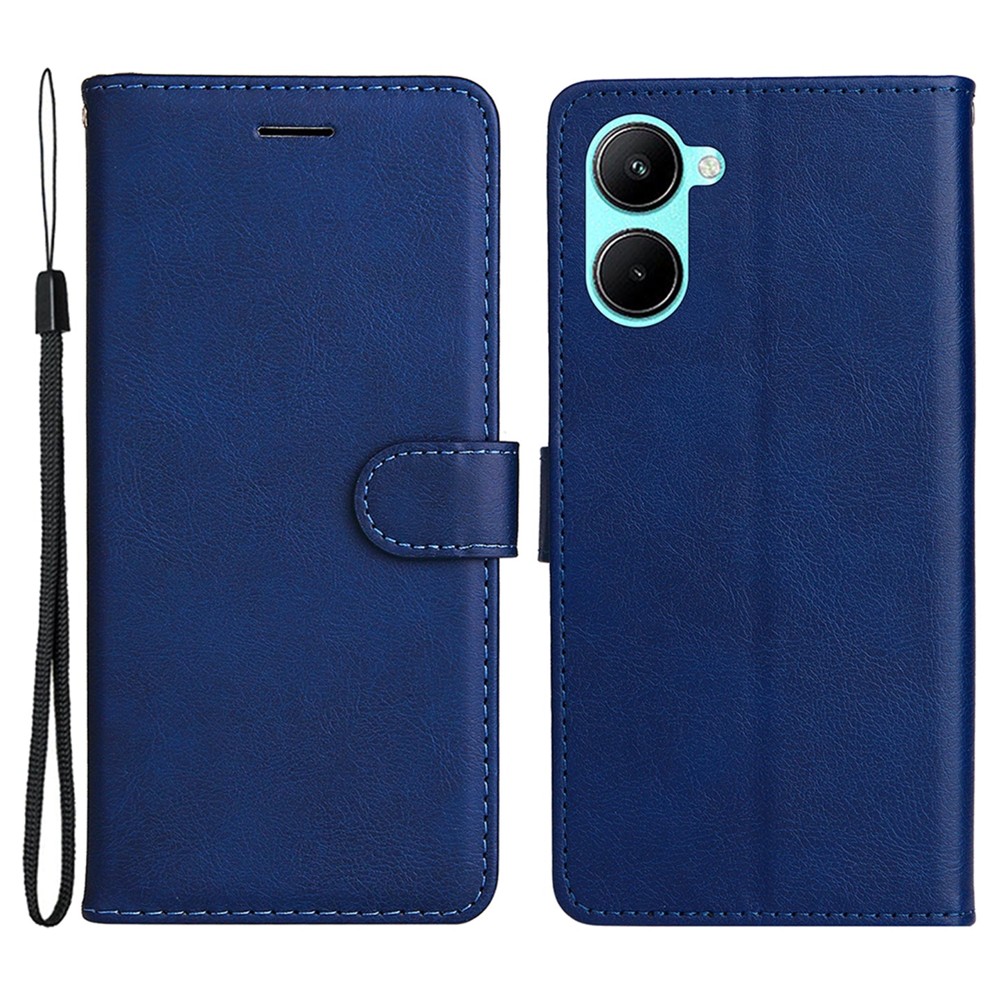 KT Leather Series-2 for Realme C33 2023 4G / C33 4G Solid Color Phone Case Wallet Stand Leather Phone Cover with Strap