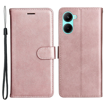 KT Leather Series-2 for Realme C33 2023 4G / C33 4G Solid Color Phone Case Wallet Stand Leather Phone Cover with Strap