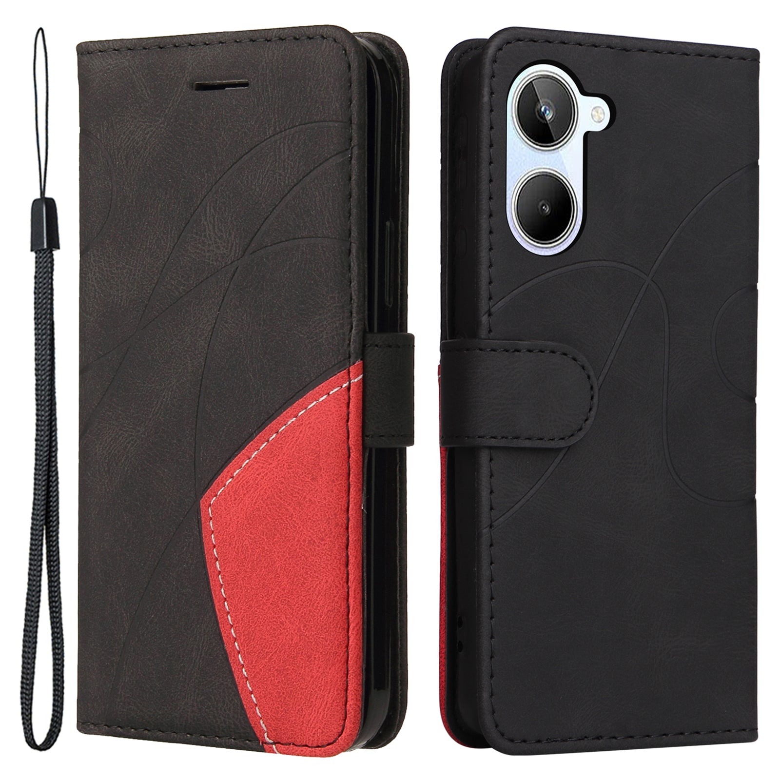 KT Leather Series-1 for Realme 10 4G Dual-color Splicing Leather Phone Case Phone Wallet Stand Cover