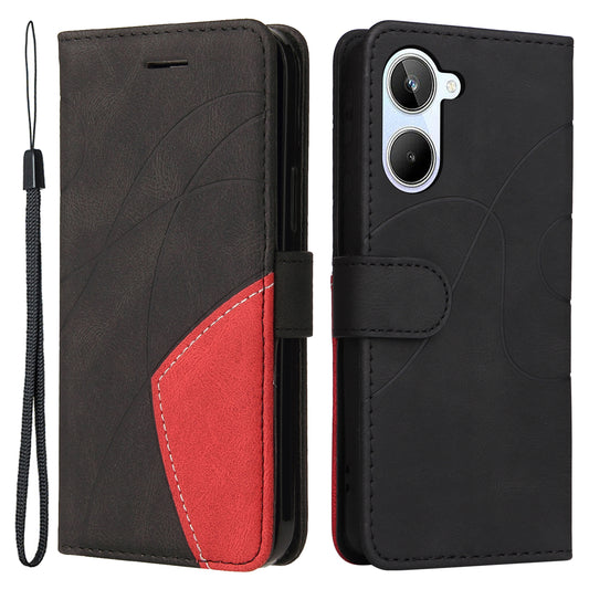 KT Leather Series-1 for Realme 10 4G Dual-color Splicing Leather Phone Case Phone Wallet Stand Cover