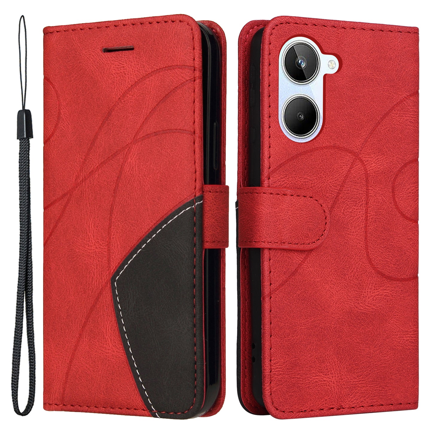 KT Leather Series-1 for Realme 10 4G Dual-color Splicing Leather Phone Case Phone Wallet Stand Cover