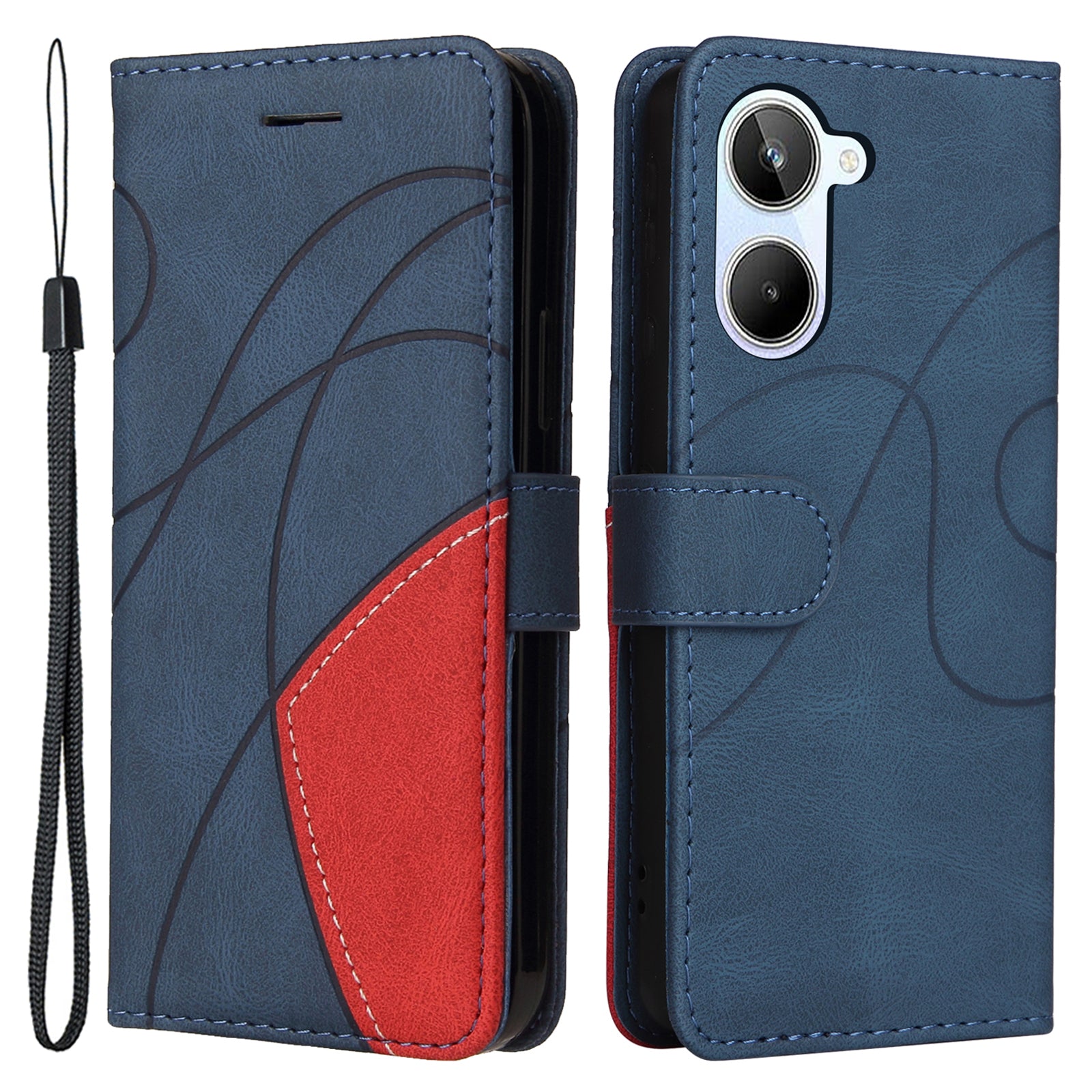 KT Leather Series-1 for Realme 10 4G Dual-color Splicing Leather Phone Case Phone Wallet Stand Cover