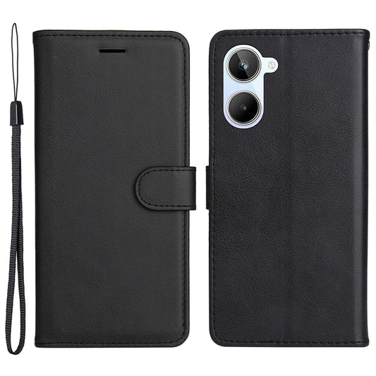 KT Leather Series-2 Wallet Phone Case for Realme 10 4G , Solid Color Stand Leather Phone Cover with Strap