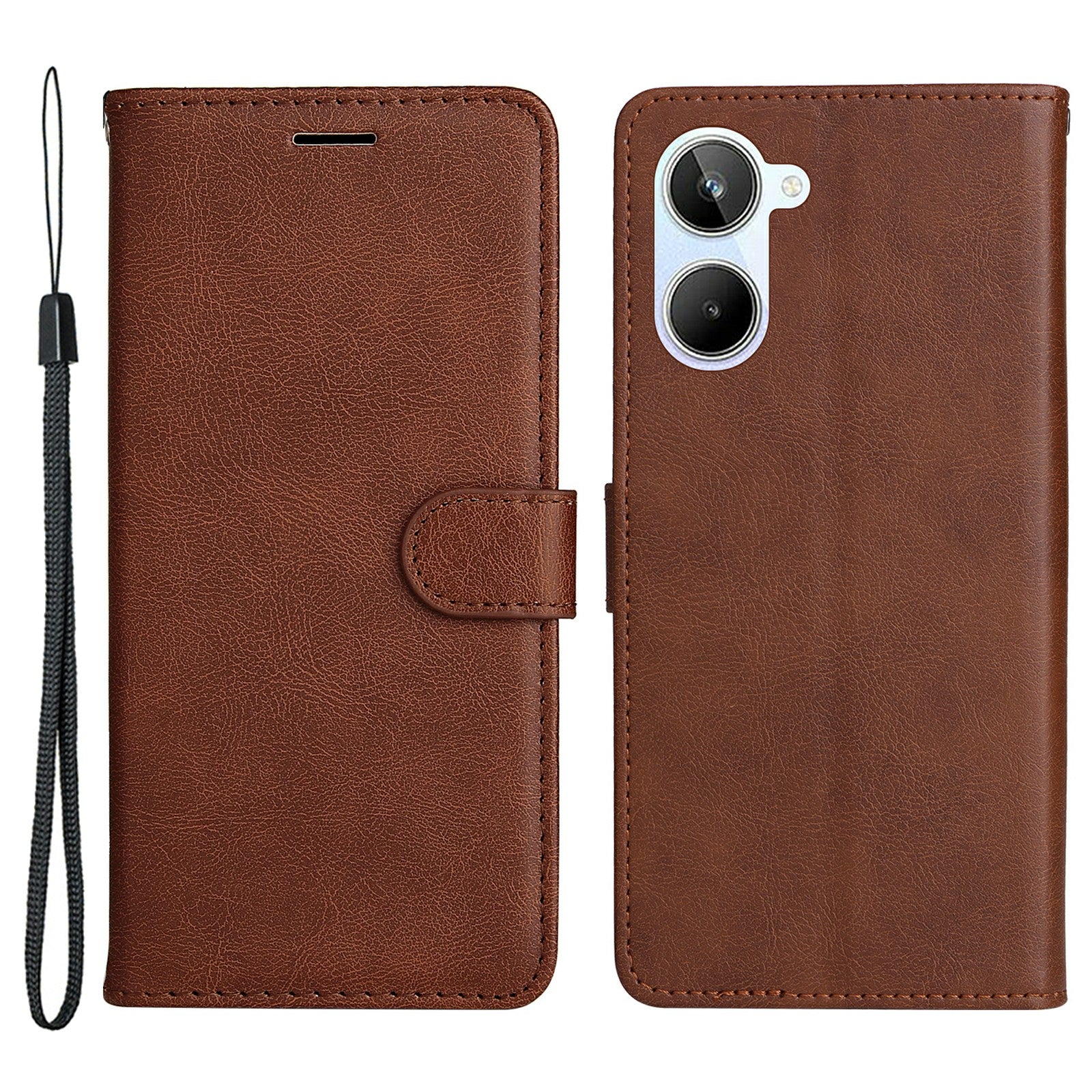 KT Leather Series-2 Wallet Phone Case for Realme 10 4G , Solid Color Stand Leather Phone Cover with Strap
