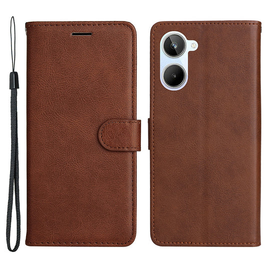 KT Leather Series-2 Wallet Phone Case for Realme 10 4G , Solid Color Stand Leather Phone Cover with Strap