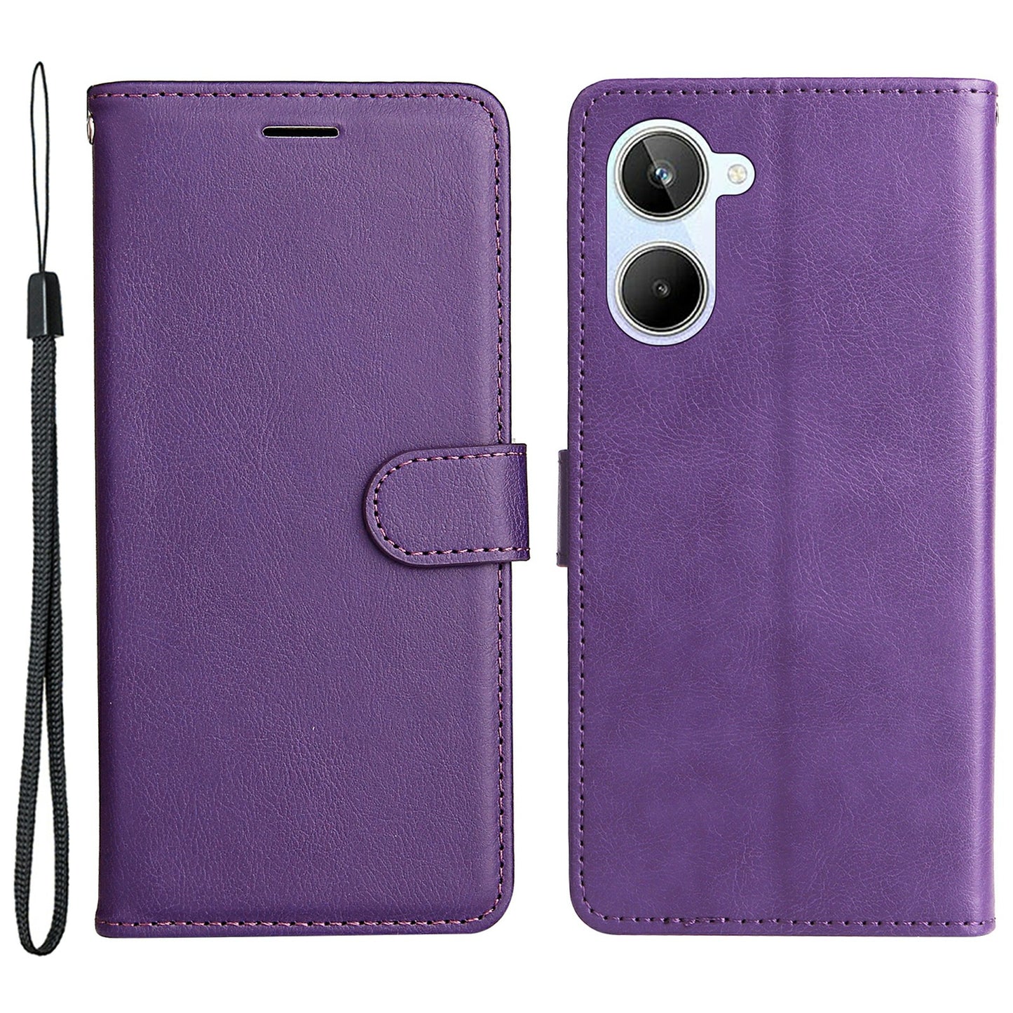 KT Leather Series-2 Wallet Phone Case for Realme 10 4G , Solid Color Stand Leather Phone Cover with Strap