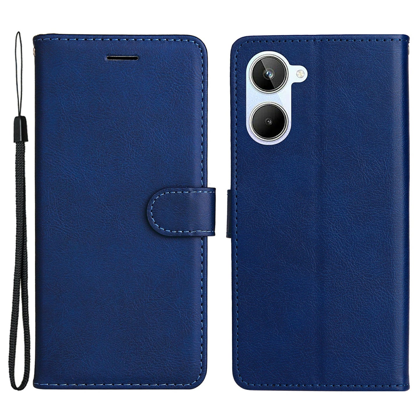 KT Leather Series-2 Wallet Phone Case for Realme 10 4G , Solid Color Stand Leather Phone Cover with Strap
