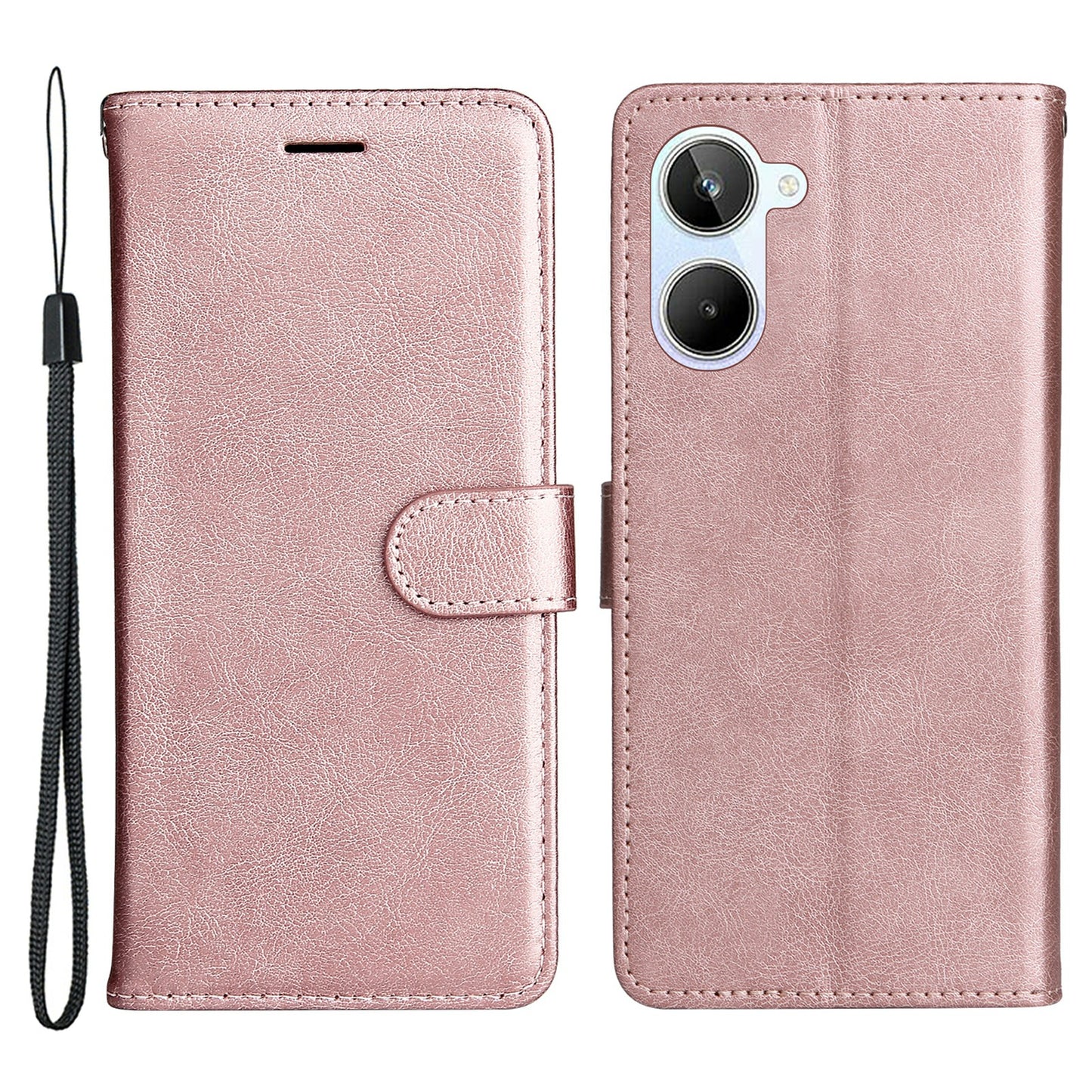 KT Leather Series-2 Wallet Phone Case for Realme 10 4G , Solid Color Stand Leather Phone Cover with Strap