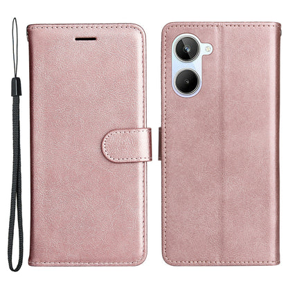 KT Leather Series-2 Wallet Phone Case for Realme 10 4G , Solid Color Stand Leather Phone Cover with Strap