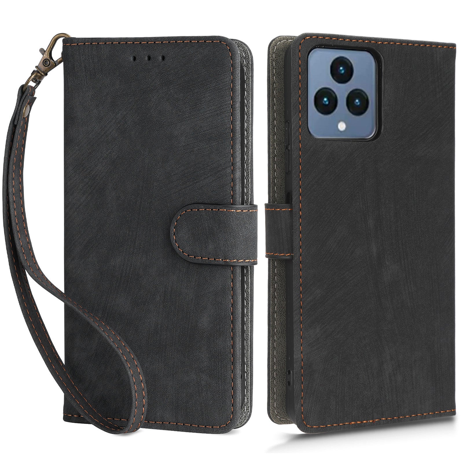 For T-Mobile REVVL 6 5G / T Phone 5G / Telekom T Phone 5G RFID Blocking Phone Case Leather Stand Wallet Cover with Strap