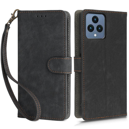 For T-Mobile REVVL 6 5G / T Phone 5G / Telekom T Phone 5G RFID Blocking Phone Case Leather Stand Wallet Cover with Strap