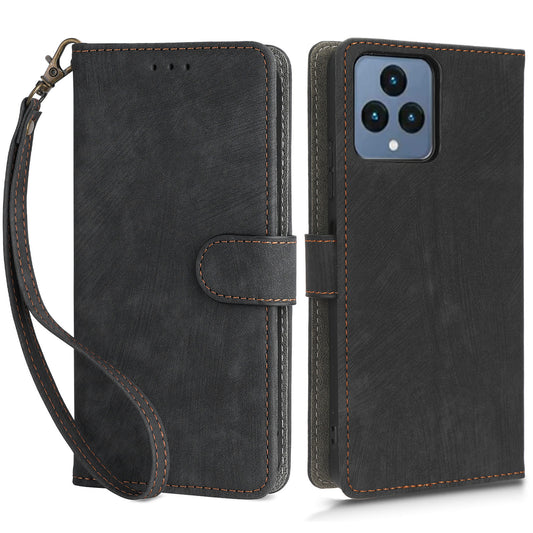 For T-Mobile REVVL 6 5G / T Phone 5G / Telekom T Phone 5G RFID Blocking Phone Case Leather Stand Wallet Cover with Strap
