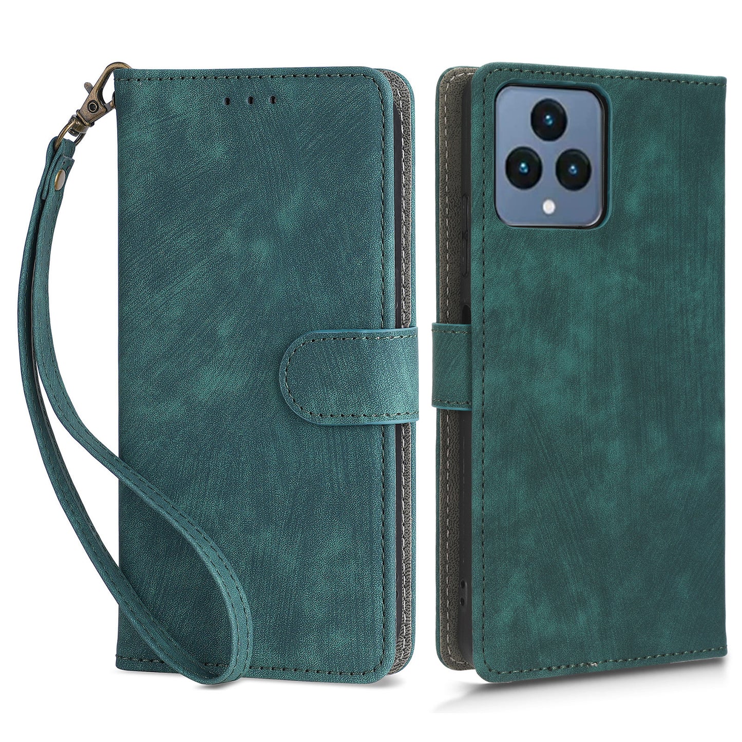 For T-Mobile REVVL 6 5G / T Phone 5G / Telekom T Phone 5G RFID Blocking Phone Case Leather Stand Wallet Cover with Strap