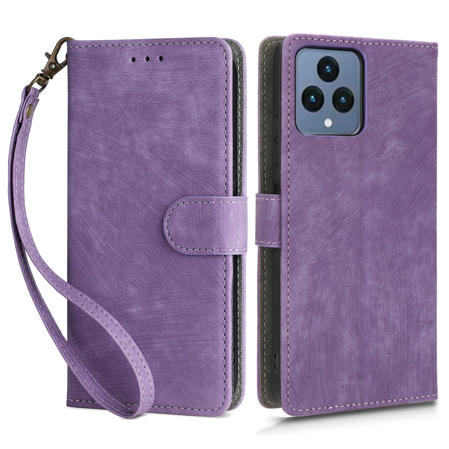 For T-Mobile REVVL 6 5G / T Phone 5G / Telekom T Phone 5G RFID Blocking Phone Case Leather Stand Wallet Cover with Strap