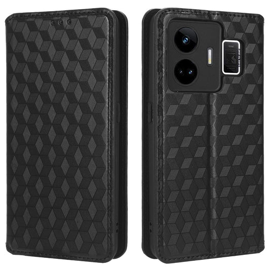 For Realme GT Neo 5 5G / GT3 5G Wallet Stand Phone Leather Case Imprinted Rhombus Pattern Phone Cover
