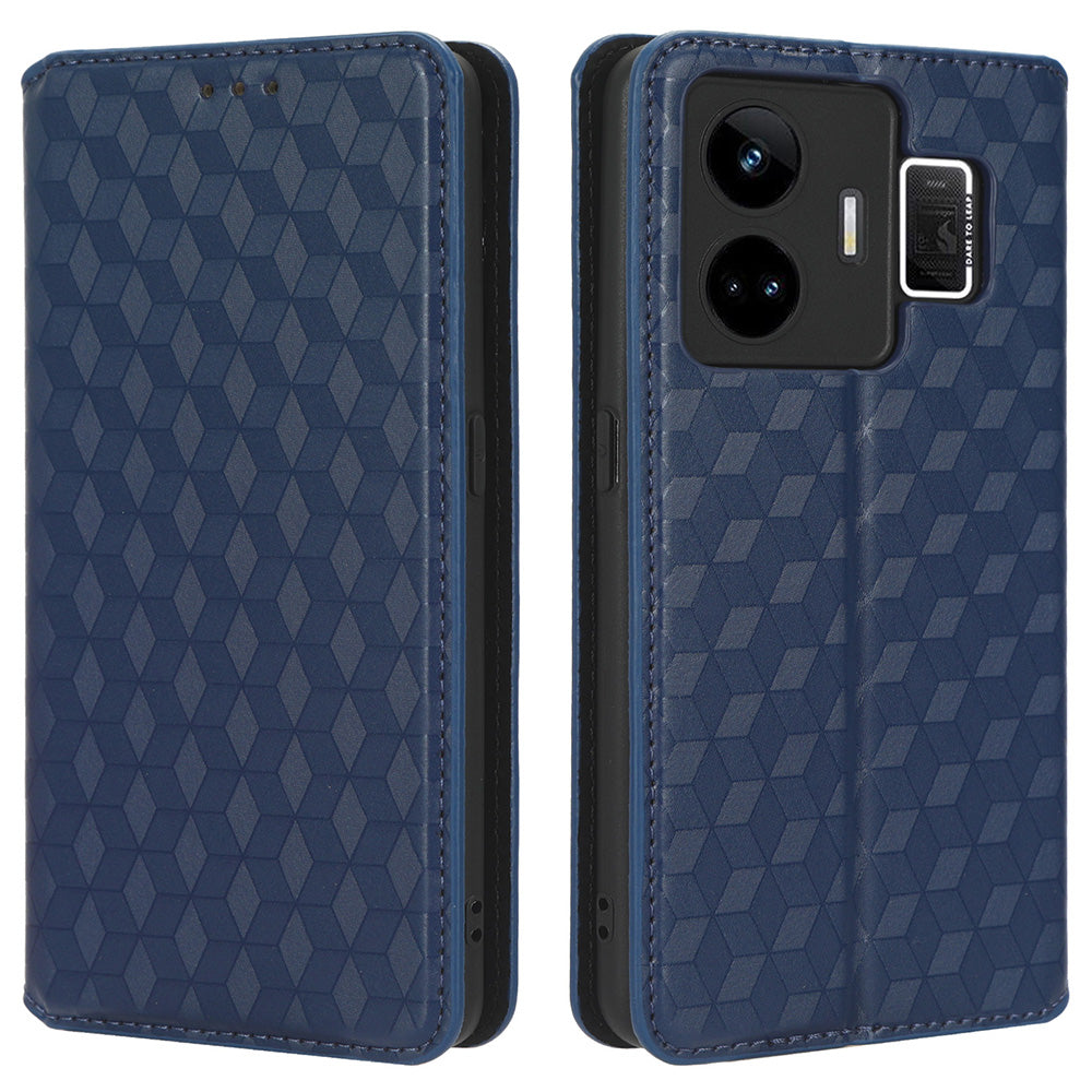 For Realme GT Neo 5 5G / GT3 5G Wallet Stand Phone Leather Case Imprinted Rhombus Pattern Phone Cover