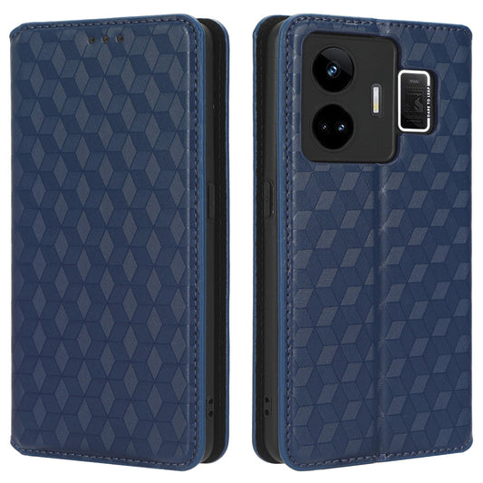 For Realme GT Neo 5 5G / GT3 5G Wallet Stand Phone Leather Case Imprinted Rhombus Pattern Phone Cover