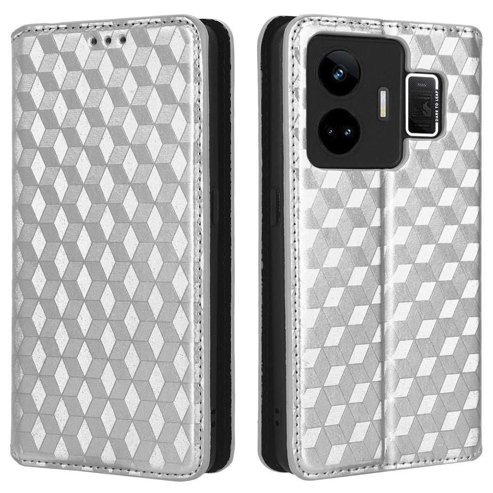 For Realme GT Neo 5 5G / GT3 5G Wallet Stand Phone Leather Case Imprinted Rhombus Pattern Phone Cover