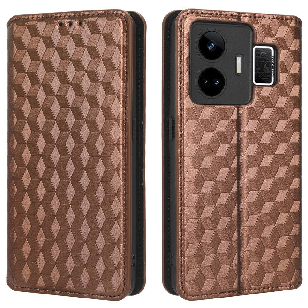 For Realme GT Neo 5 5G / GT3 5G Wallet Stand Phone Leather Case Imprinted Rhombus Pattern Phone Cover