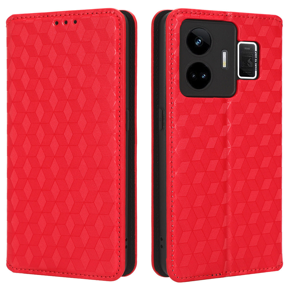 For Realme GT Neo 5 5G / GT3 5G Wallet Stand Phone Leather Case Imprinted Rhombus Pattern Phone Cover