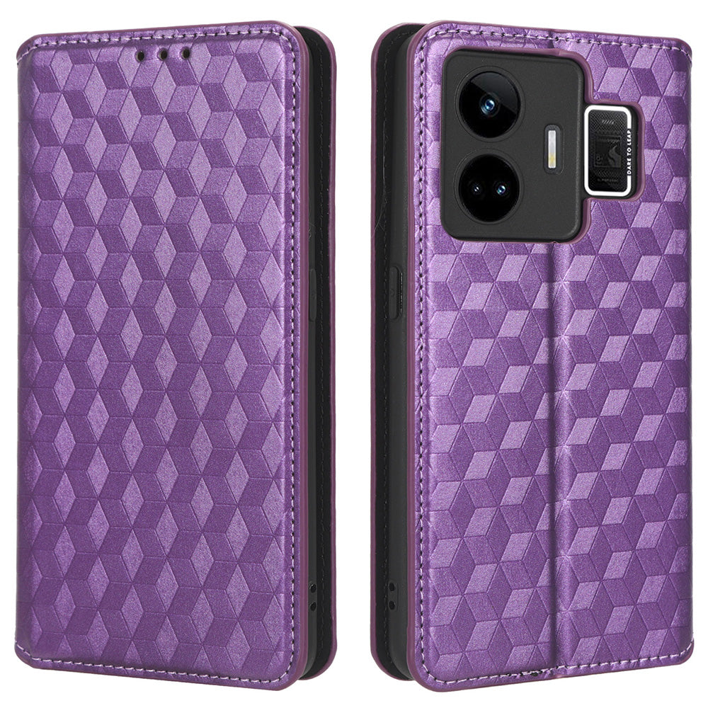 For Realme GT Neo 5 5G / GT3 5G Wallet Stand Phone Leather Case Imprinted Rhombus Pattern Phone Cover