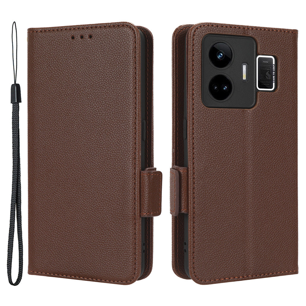 For Realme GT Neo 5 5G / GT3 5G Dual Magnetic Clasp Cover Wallet Stand Litchi Texture PU Leather+TPU Phone Case