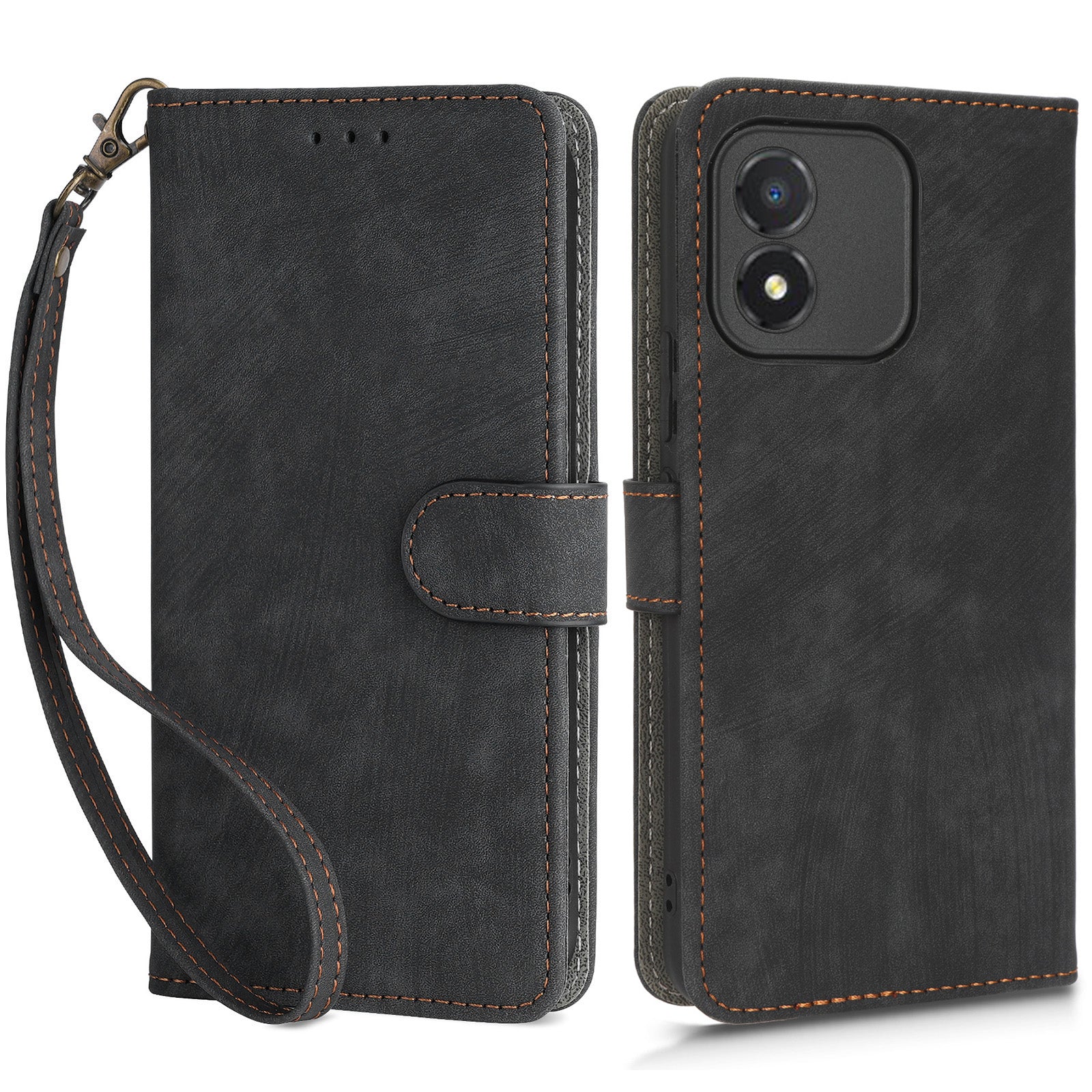 For Honor X5 4G RFID Blocking Leather Wallet Case Stand Anti-Shock Phone Cover with Strap