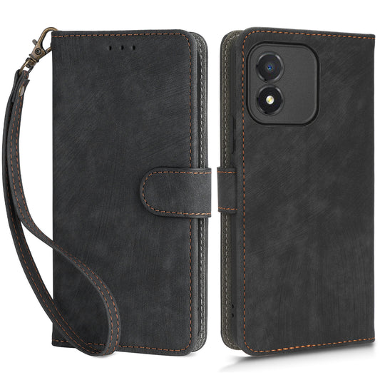 For Honor X5 4G RFID Blocking Leather Wallet Case Stand Anti-Shock Phone Cover with Strap