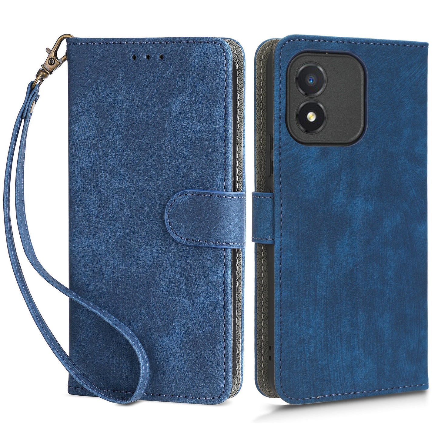 For Honor X5 4G RFID Blocking Leather Wallet Case Stand Anti-Shock Phone Cover with Strap