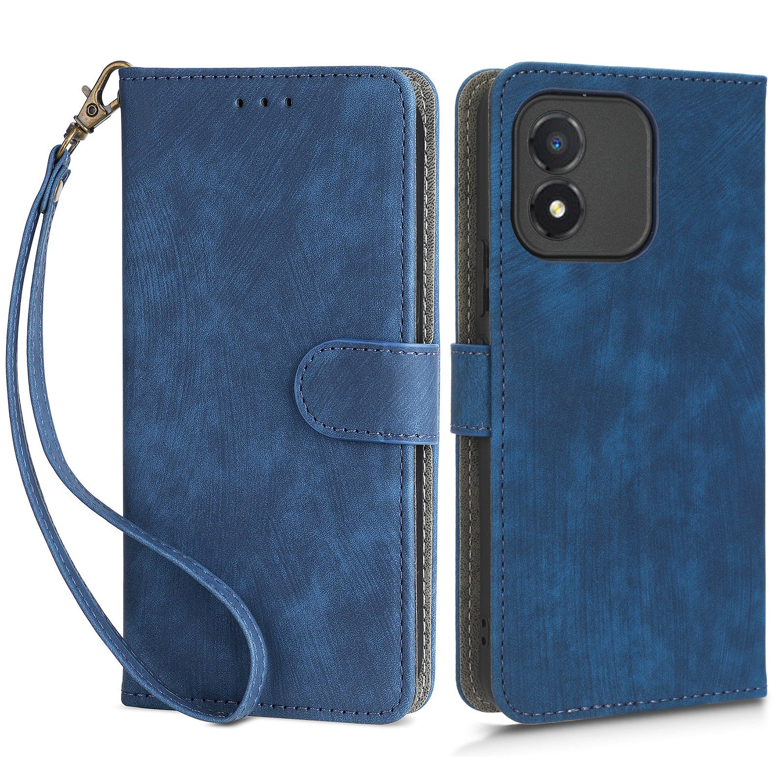 For Honor X5 4G RFID Blocking Leather Wallet Case Stand Anti-Shock Phone Cover with Strap
