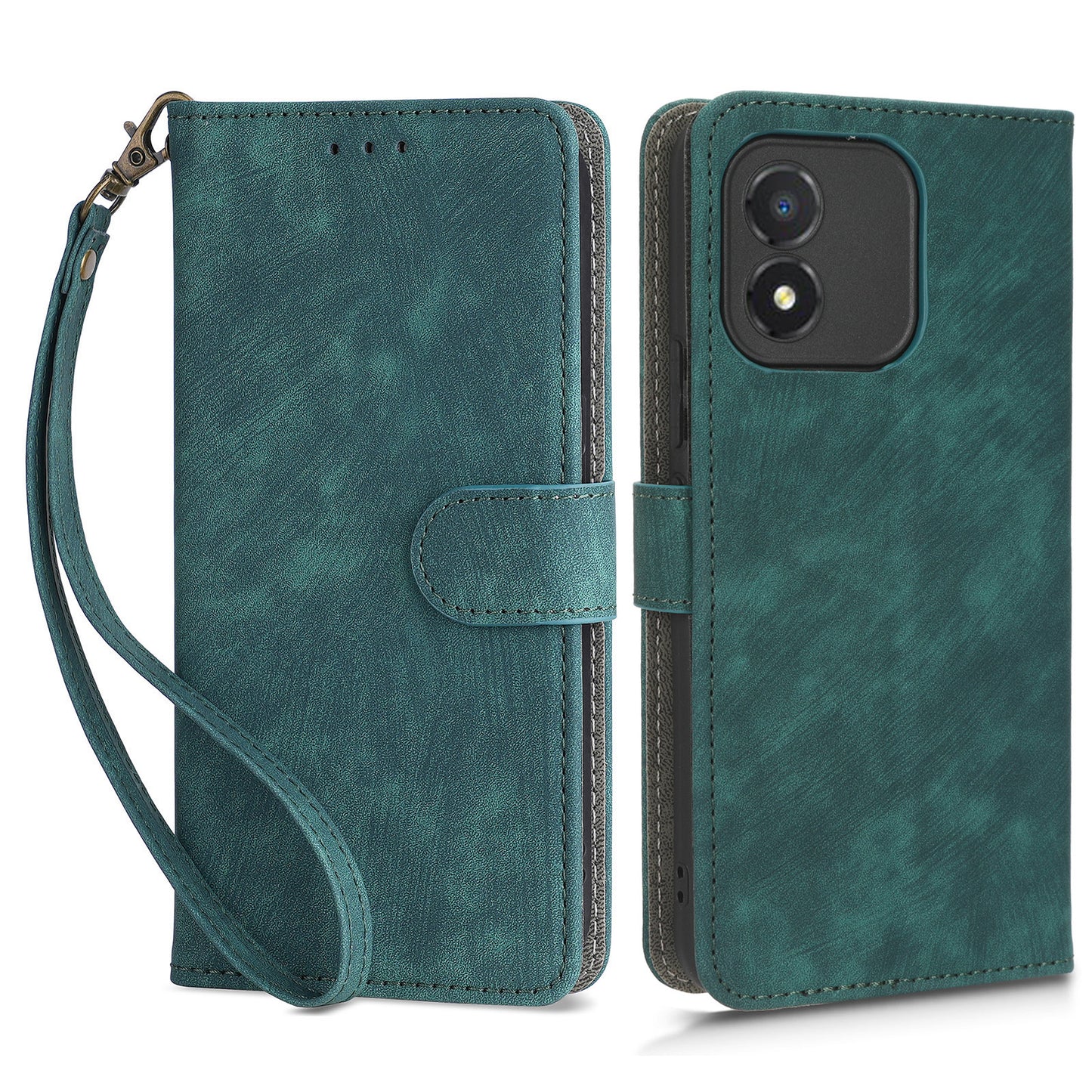 For Honor X5 4G RFID Blocking Leather Wallet Case Stand Anti-Shock Phone Cover with Strap