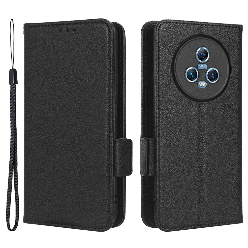 For Honor Magic5 Phone Cover Stand Wallet Litchi Texture PU Leather Dual Magnetic Clasp Phone Case