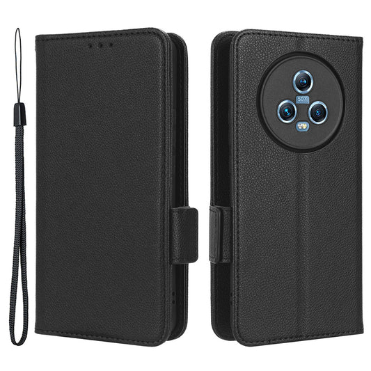 For Honor Magic5 Phone Cover Stand Wallet Litchi Texture PU Leather Dual Magnetic Clasp Phone Case
