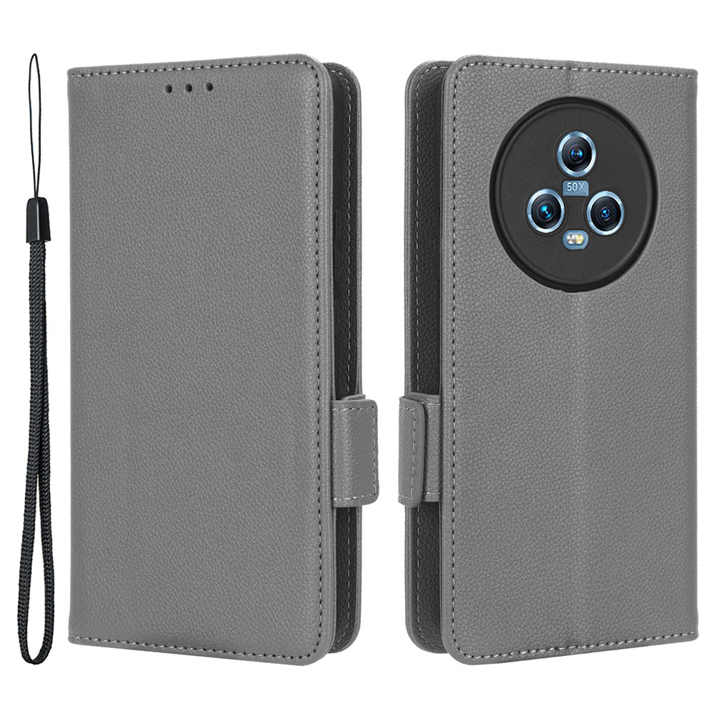 For Honor Magic5 Phone Cover Stand Wallet Litchi Texture PU Leather Dual Magnetic Clasp Phone Case