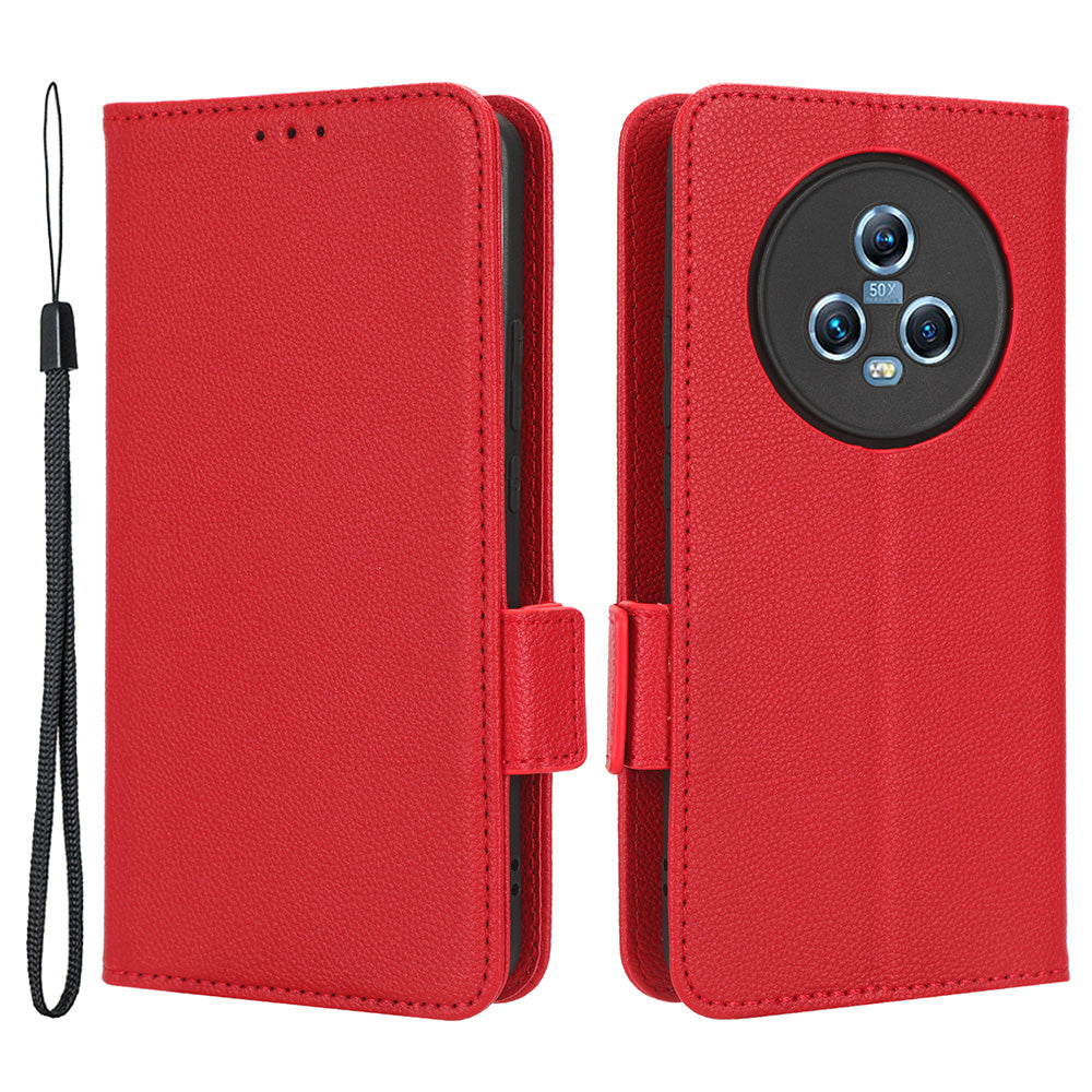 For Honor Magic5 Phone Cover Stand Wallet Litchi Texture PU Leather Dual Magnetic Clasp Phone Case