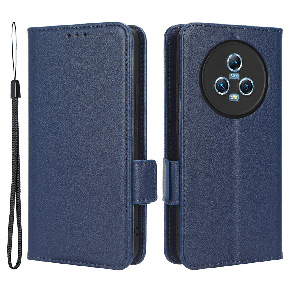 For Honor Magic5 Phone Cover Stand Wallet Litchi Texture PU Leather Dual Magnetic Clasp Phone Case