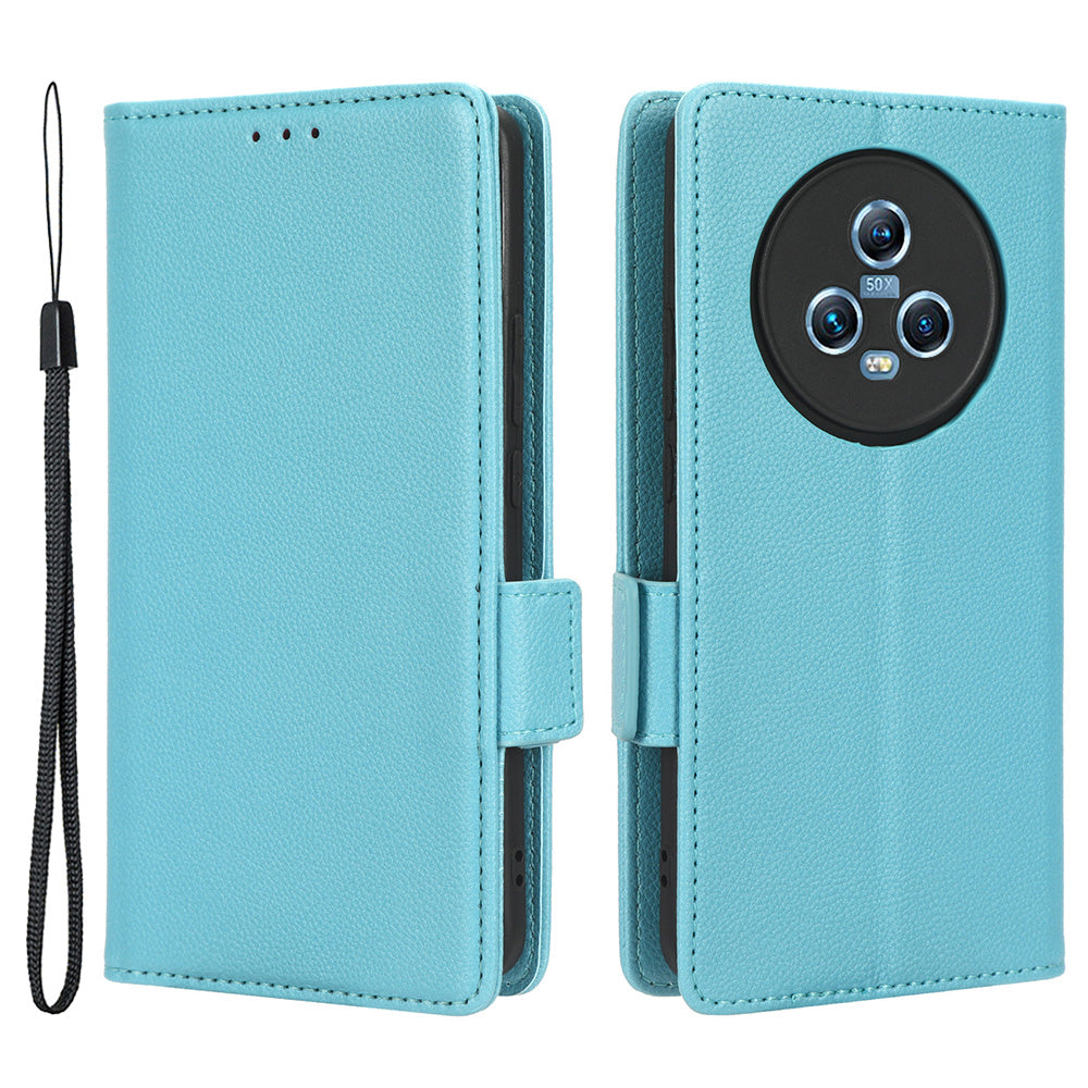 For Honor Magic5 Phone Cover Stand Wallet Litchi Texture PU Leather Dual Magnetic Clasp Phone Case