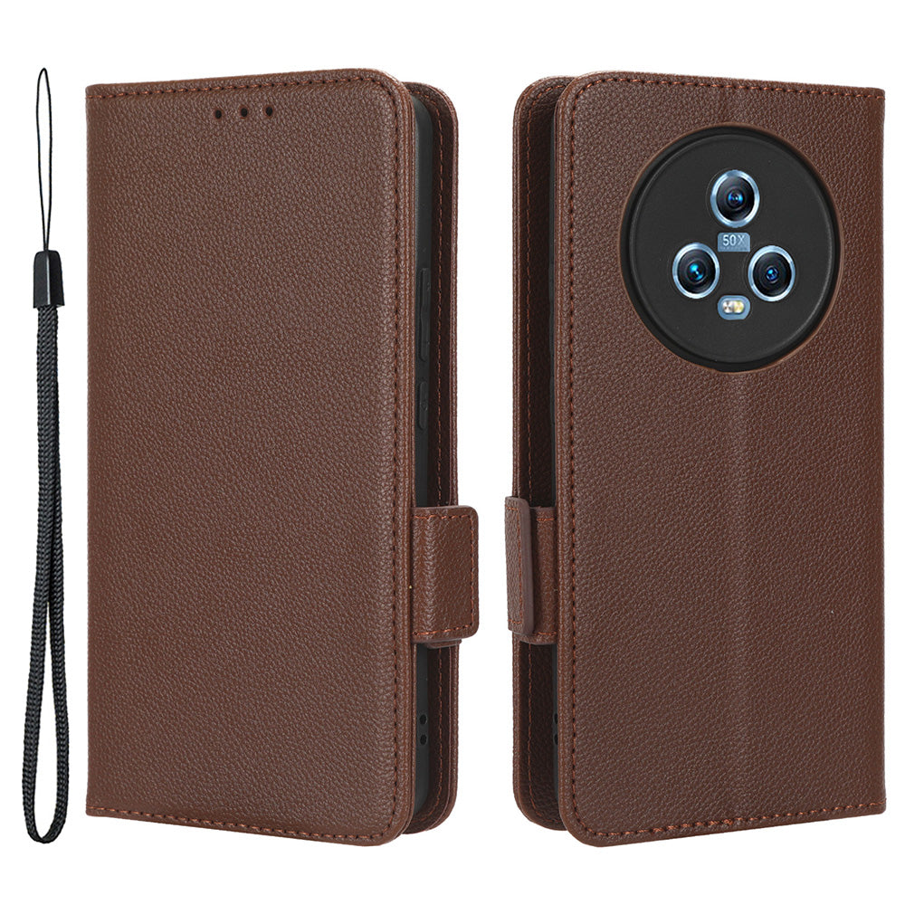 For Honor Magic5 Phone Cover Stand Wallet Litchi Texture PU Leather Dual Magnetic Clasp Phone Case