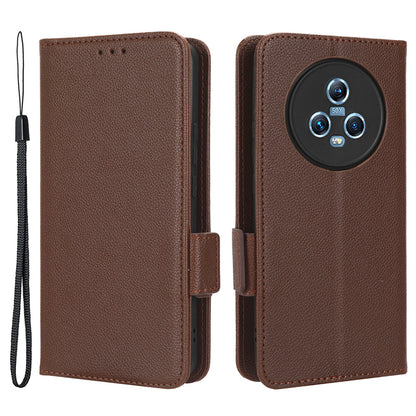 For Honor Magic5 Phone Cover Stand Wallet Litchi Texture PU Leather Dual Magnetic Clasp Phone Case