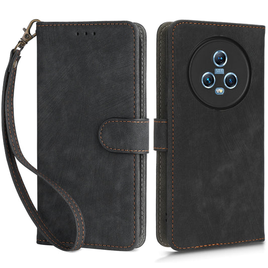 Wallet Phone Case for Honor Magic5 , RFID Blocking Leather Stand Phone Cover with Strap