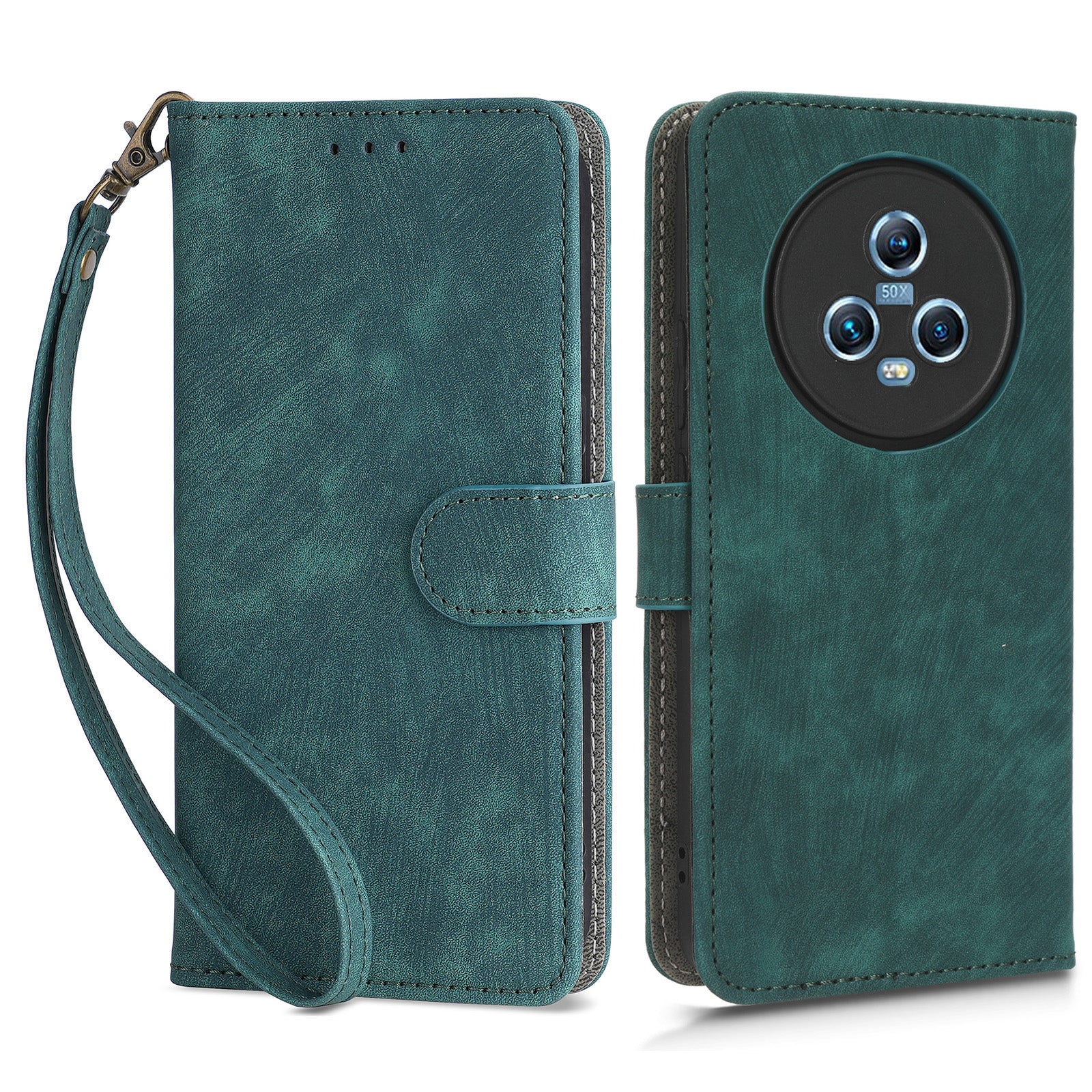 Wallet Phone Case for Honor Magic5 , RFID Blocking Leather Stand Phone Cover with Strap