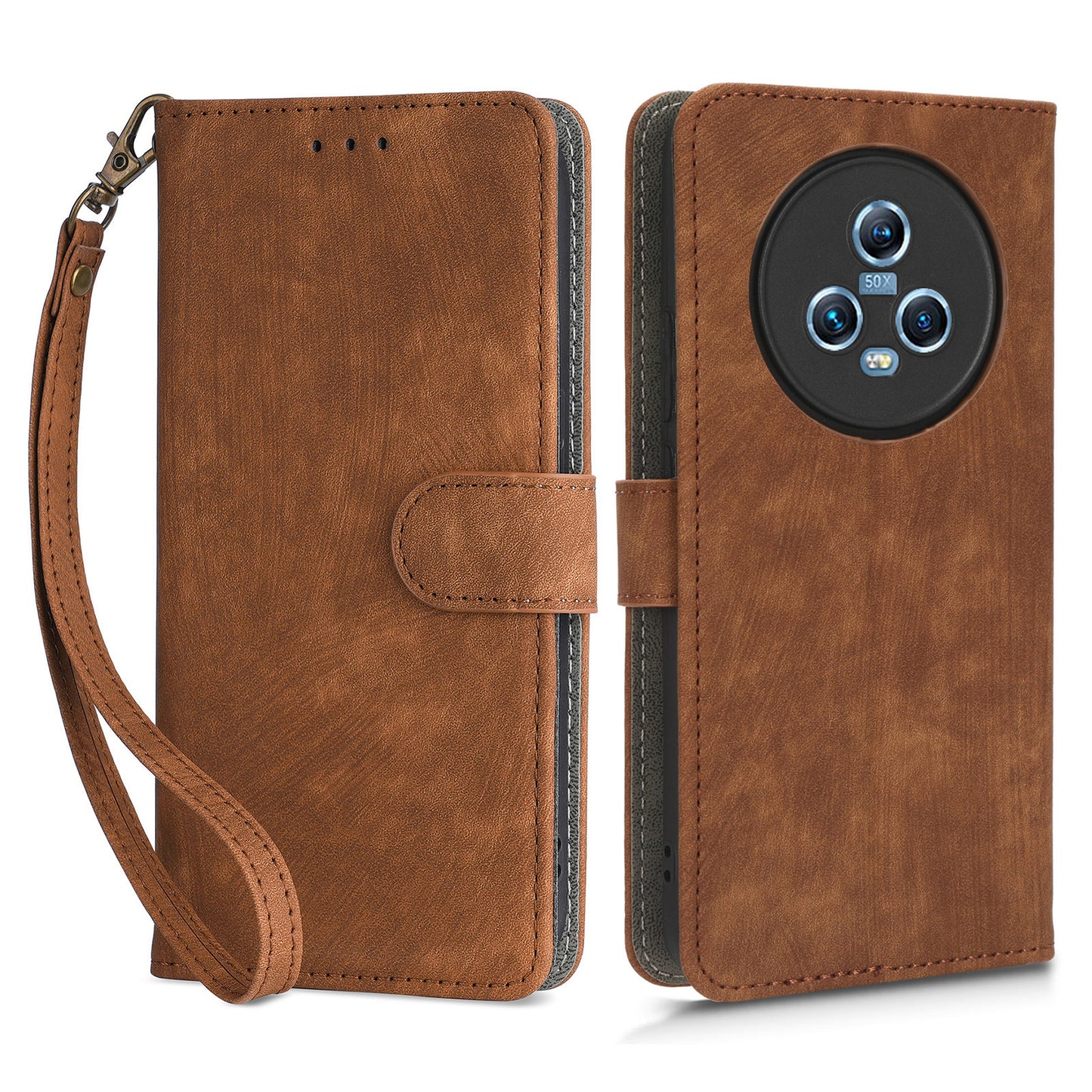 Wallet Phone Case for Honor Magic5 , RFID Blocking Leather Stand Phone Cover with Strap