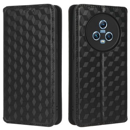 For Honor Magic5 Cell Phone Leather Case Wallet Stand Imprinted Rhombus Pattern Phone Cover