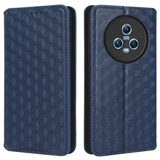 For Honor Magic5 Cell Phone Leather Case Wallet Stand Imprinted Rhombus Pattern Phone Cover